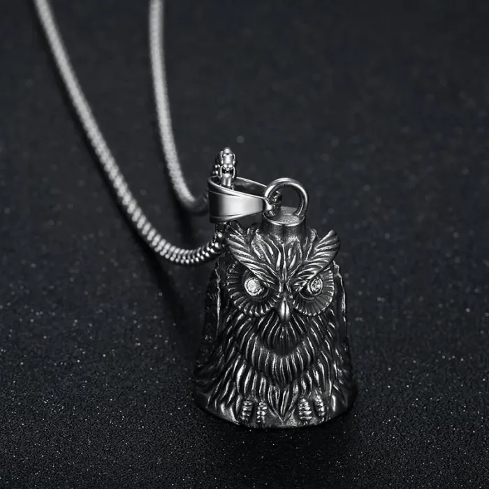 Wholesale Punk Motorcycle Bell Keychain | Vintage Rhinestone Owl Biker Luck Bell Stainless Steel Supplier