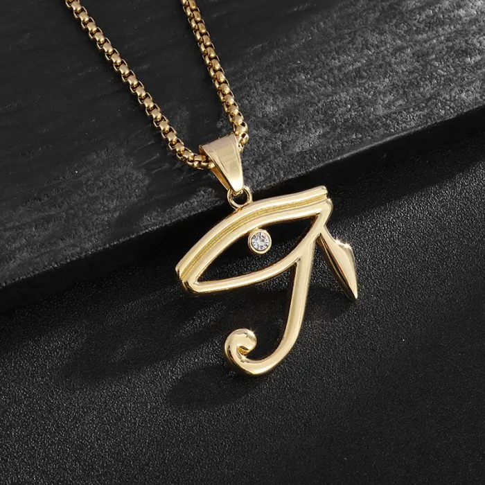Wholesale Eye of Horus Pendant Necklace | Egyptian Falcon Head Amulet Titanium Steel Jewelry Bulk Supplier