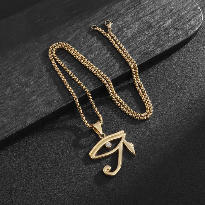 Wholesale Eye of Horus Pendant Necklace | Egyptian Falcon Head Amulet Titanium Steel Jewelry Bulk Supplier