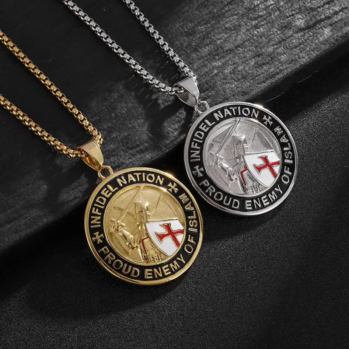 Wholesale Templar Shield Pendant Necklace | Crusader Cross Epoxy Gold-Plated Titanium Steel Jewelry Bulk Supplier