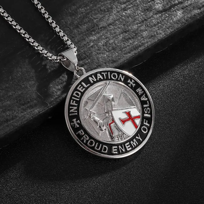 Wholesale Templar Shield Pendant Necklace | Crusader Cross Epoxy Gold-Plated Titanium Steel Jewelry Bulk Supplier