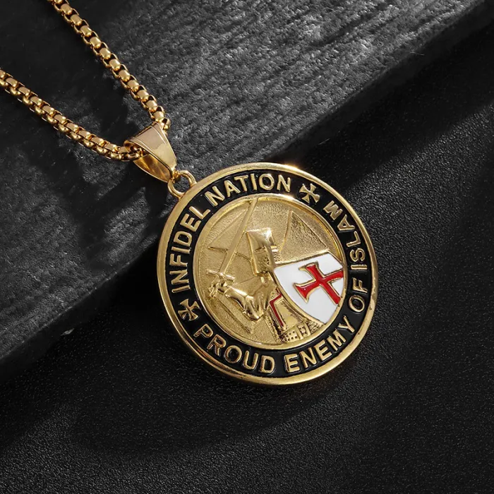 Wholesale Templar Shield Pendant Necklace | Crusader Cross Epoxy Gold-Plated Titanium Steel Jewelry Bulk Supplier