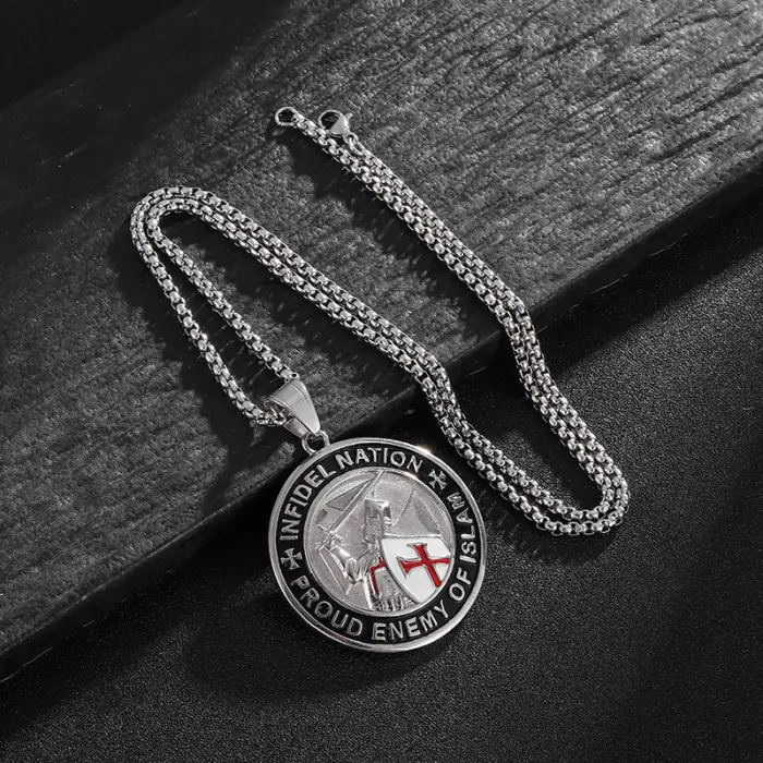 Wholesale Templar Shield Pendant Necklace | Crusader Cross Epoxy Gold-Plated Titanium Steel Jewelry Bulk Supplier
