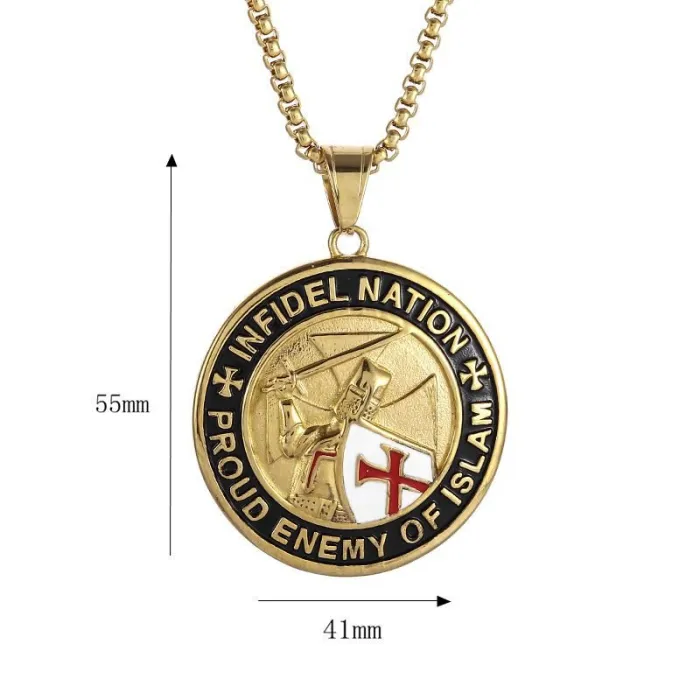 Wholesale Templar Shield Pendant Necklace | Crusader Cross Epoxy Gold-Plated Titanium Steel Jewelry Bulk Supplier