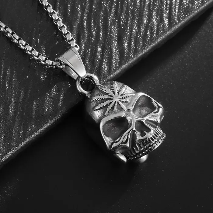 Wholesale Skull Maple Leaf Biker Bell | Vintage Gold-Plated Polished Titanium Steel Lucky Pendant Supplier