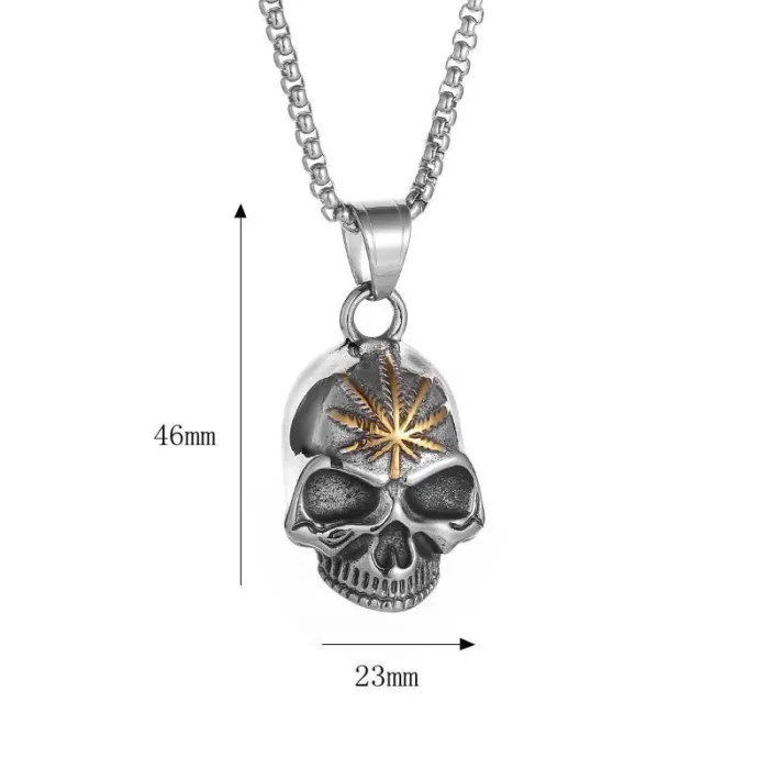 Wholesale Skull Maple Leaf Biker Bell | Vintage Gold-Plated Polished Titanium Steel Lucky Pendant Supplier