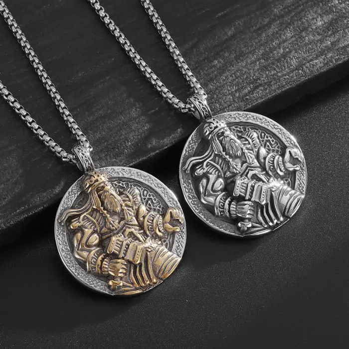 Wholesale Odin Viking Pendant Necklace | Norse God of War Polished Vintage Gold Stainless Steel Jewelry Supplier
