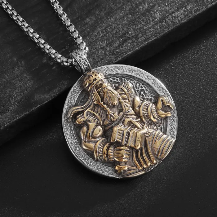 Wholesale Odin Viking Pendant Necklace | Norse God of War Polished Vintage Gold Stainless Steel Jewelry Supplier