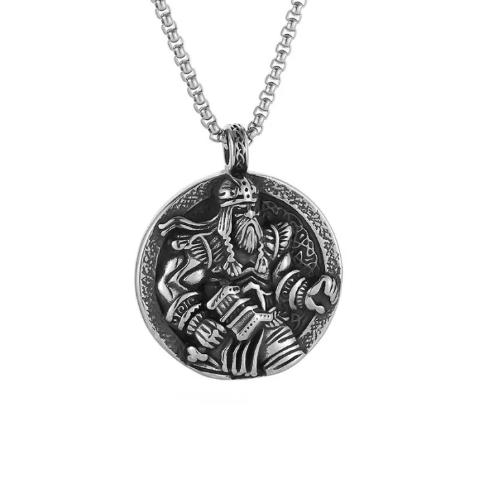 Wholesale Odin Viking Pendant Necklace | Norse God of War Polished Vintage Gold Stainless Steel Jewelry Supplier