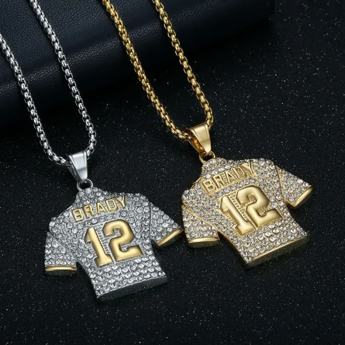 Wholesale BRADY #12 Jersey Pendant Necklace | Hip Hop NFL Football Stainless Steel Jewelry Bulk Supplier
