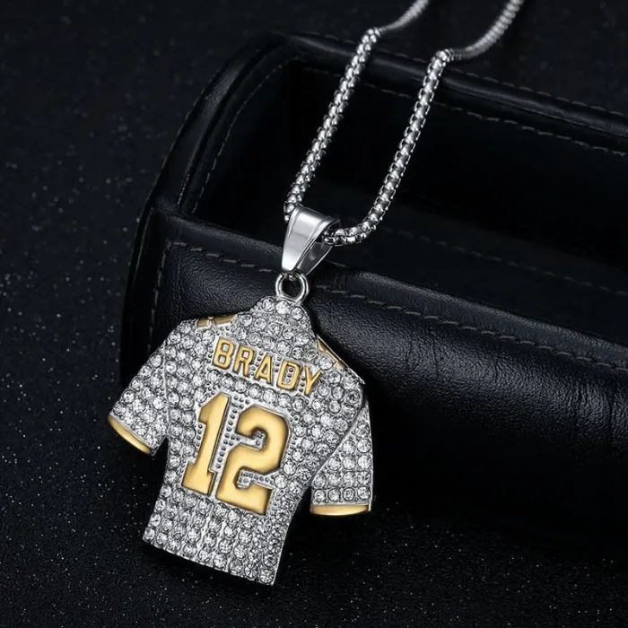 Wholesale BRADY #12 Jersey Pendant Necklace | Hip Hop NFL Football Stainless Steel Jewelry Bulk Supplier