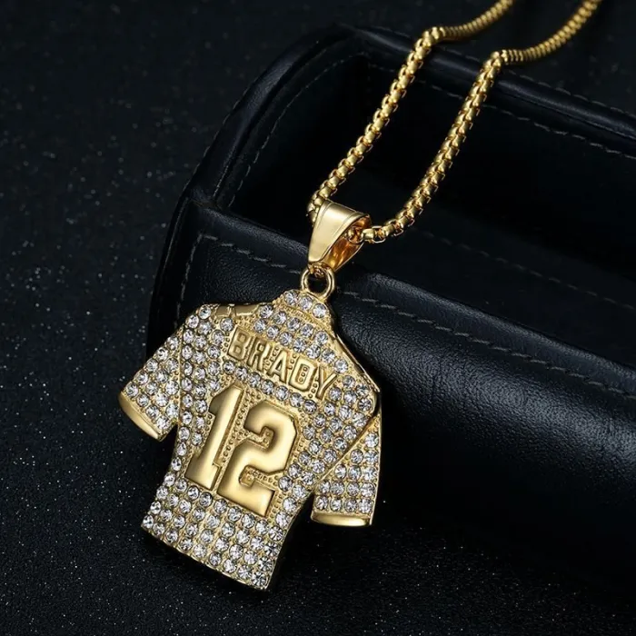 Wholesale BRADY #12 Jersey Pendant Necklace | Hip Hop NFL Football Stainless Steel Jewelry Bulk Supplier