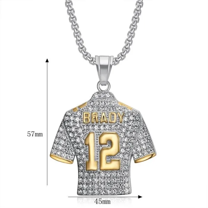 Wholesale BRADY #12 Jersey Pendant Necklace | Hip Hop NFL Football Stainless Steel Jewelry Bulk Supplier