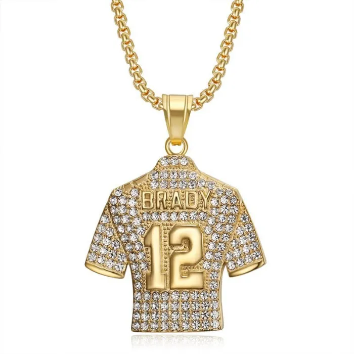 Wholesale BRADY #12 Jersey Pendant Necklace | Hip Hop NFL Football Stainless Steel Jewelry Bulk Supplier