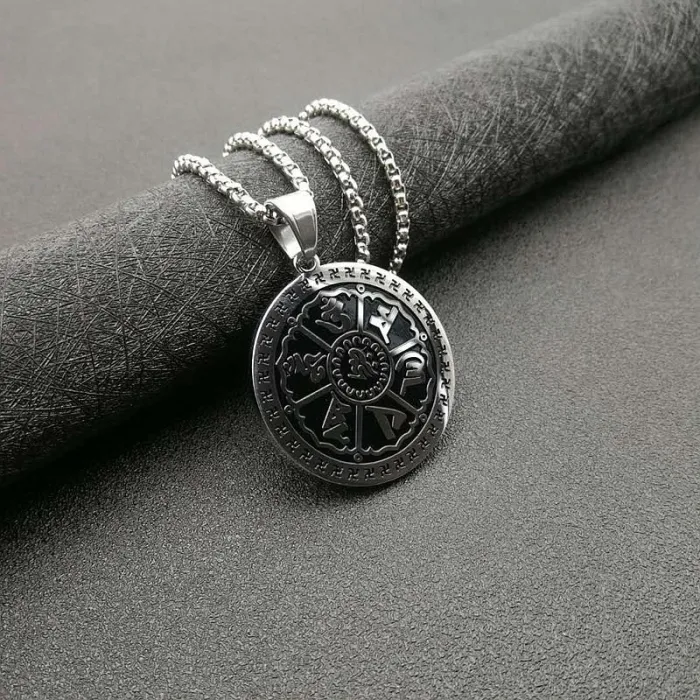 Wholesale Sanskrit Om Mani Padme Hum Pendant | Vintage Gold-Plated Titanium Steel Protection Amulet Necklace