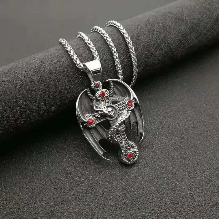 Wholesale Dragon Cross Pendant Necklace for Men | Vintage Gold-Plated Titanium Steel Chunky Chain Supplier