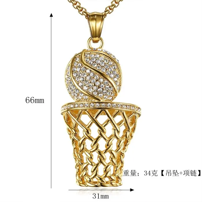 Wholesale Basketball Hoop Pendant Necklace | Hip Hop Iced Out Color-Retaining Gold Titanium Steel Jewelry Supplier