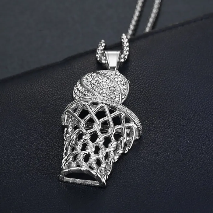Wholesale Basketball Hoop Pendant Necklace | Hip Hop Iced Out Color-Retaining Gold Titanium Steel Jewelry Supplier