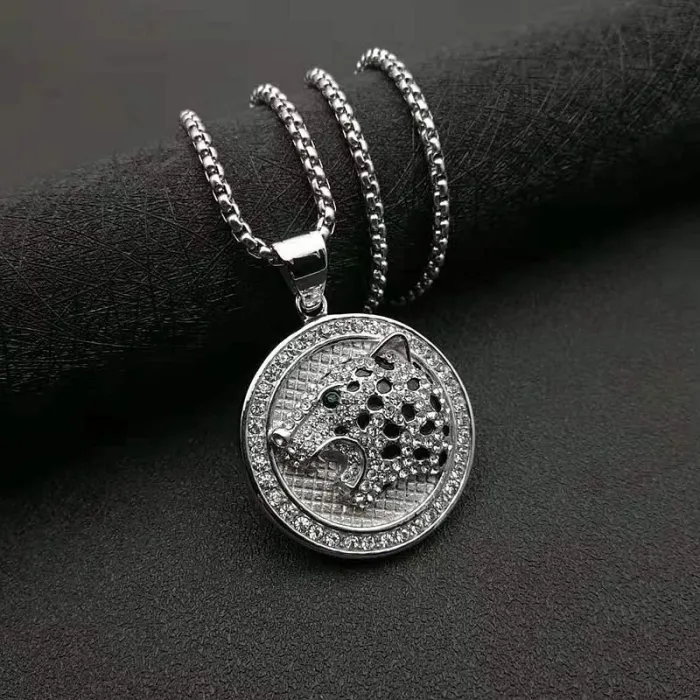 Wholesale Leopard Head Pendant Necklace | Hip Hop Iced Out Gold-Plated Titanium Steel Jewelry Bulk Supplier