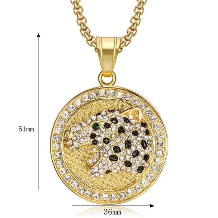Wholesale Leopard Head Pendant Necklace | Hip Hop Iced Out Gold-Plated Titanium Steel Jewelry Bulk Supplier