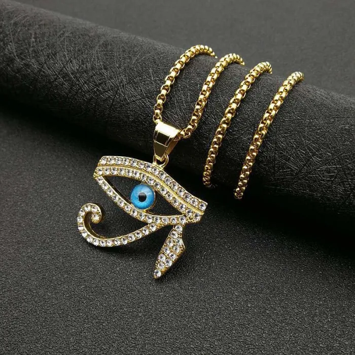 Wholesale Eye of Horus Pendant Necklace | Hip Hop Iced Out Gold-Plated Titanium Steel Jewelry Bulk Supplier