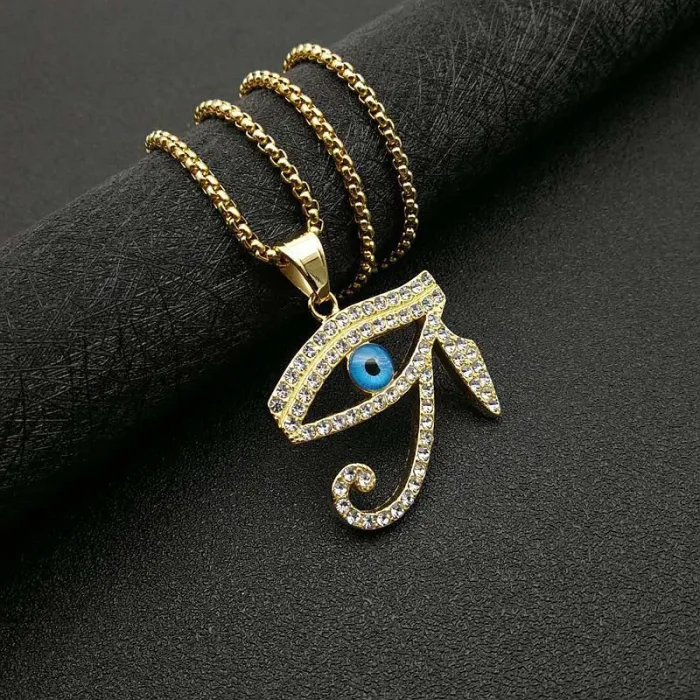 Wholesale Eye of Horus Pendant Necklace | Hip Hop Iced Out Gold-Plated Titanium Steel Jewelry Bulk Supplier