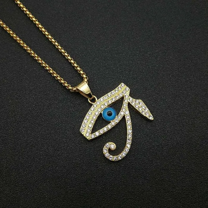 Wholesale Eye of Horus Pendant Necklace | Hip Hop Iced Out Gold-Plated Titanium Steel Jewelry Bulk Supplier