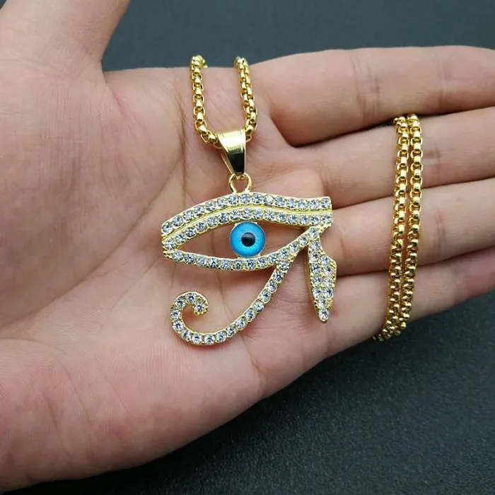 Wholesale Eye of Horus Pendant Necklace | Hip Hop Iced Out Gold-Plated Titanium Steel Jewelry Bulk Supplier