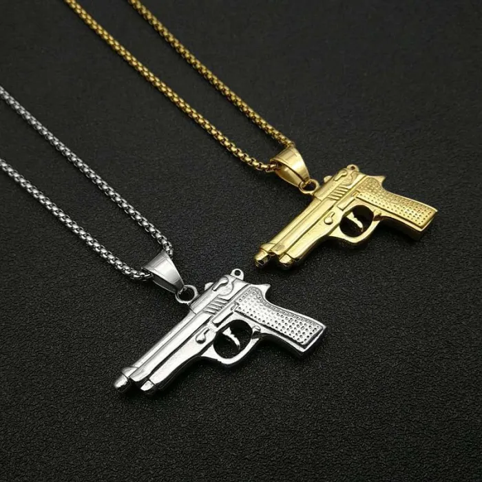 Wholesale M9 Gun Pendant Necklace | Hip Hop Gold-Plated Titanium Steel Weapon Jewelry Bulk Supplier