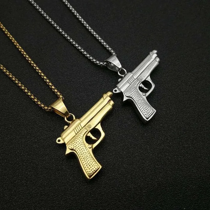 Wholesale M9 Gun Pendant Necklace | Hip Hop Gold-Plated Titanium Steel Weapon Jewelry Bulk Supplier