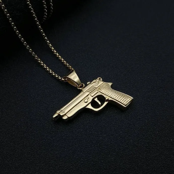 Wholesale M9 Gun Pendant Necklace | Hip Hop Gold-Plated Titanium Steel Weapon Jewelry Bulk Supplier