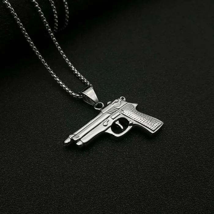 Wholesale M9 Gun Pendant Necklace | Hip Hop Gold-Plated Titanium Steel Weapon Jewelry Bulk Supplier