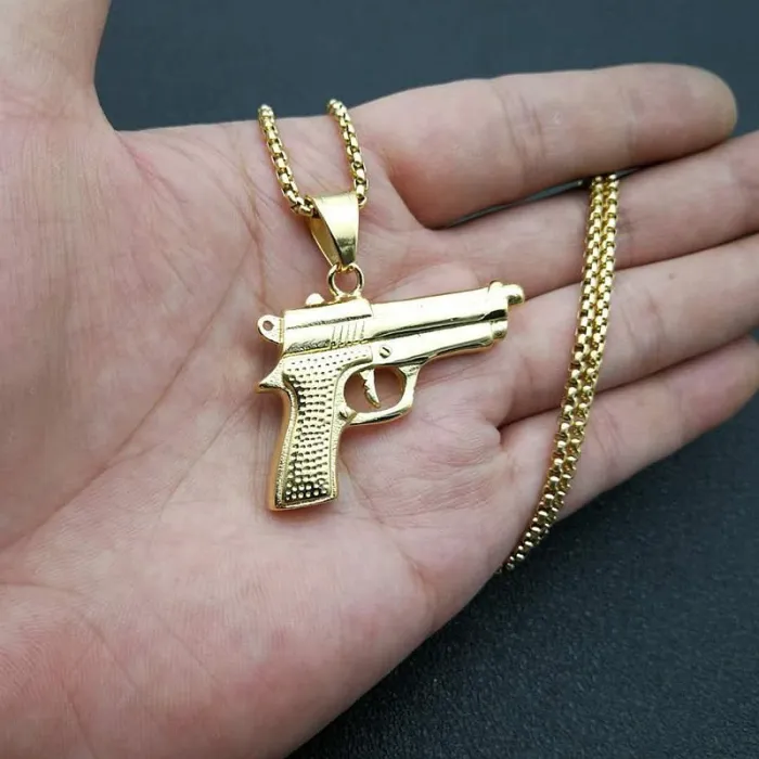 Wholesale M9 Gun Pendant Necklace | Hip Hop Gold-Plated Titanium Steel Weapon Jewelry Bulk Supplier