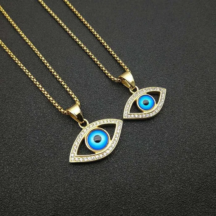 Wholesale Evil Eye Pendant Necklace | Hip Hop Iced Out Gold-Plated Titanium Steel Jewelry Bulk Supplier