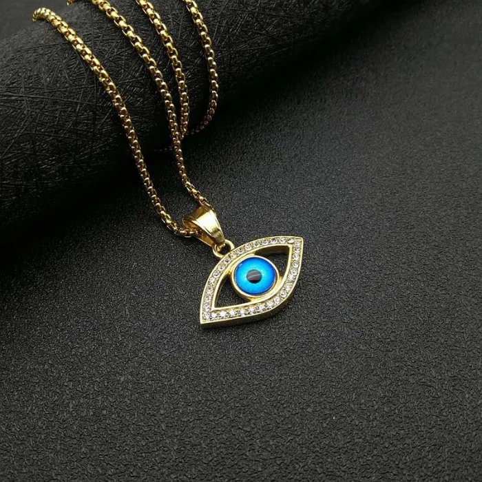 Wholesale Evil Eye Pendant Necklace | Hip Hop Iced Out Gold-Plated Titanium Steel Jewelry Bulk Supplier