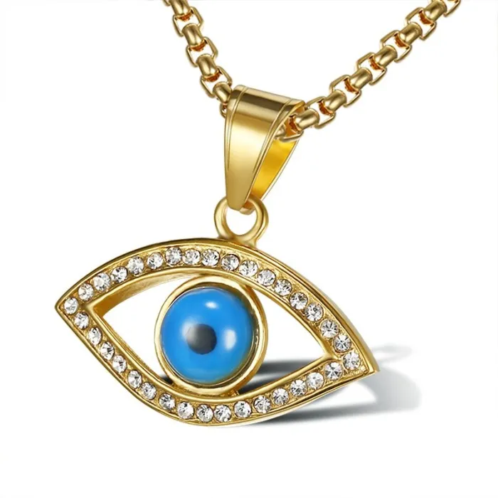 Wholesale Evil Eye Pendant Necklace | Hip Hop Iced Out Gold-Plated Titanium Steel Jewelry Bulk Supplier