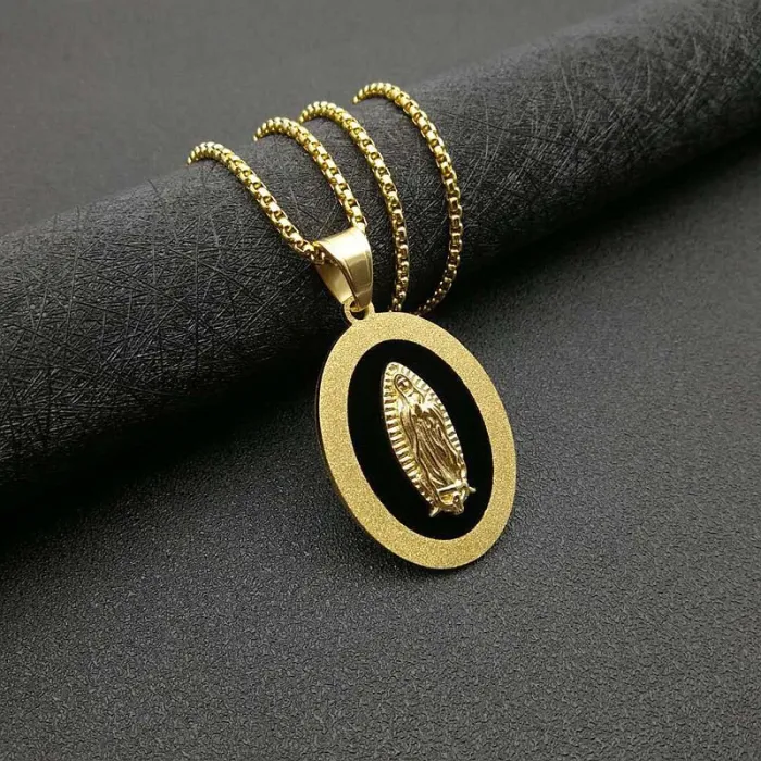 Wholesale Virgin Mary Pendant Necklace | Hip Hop Iced Out Gold-Plated Titanium Steel Religious Jewelry Supplier