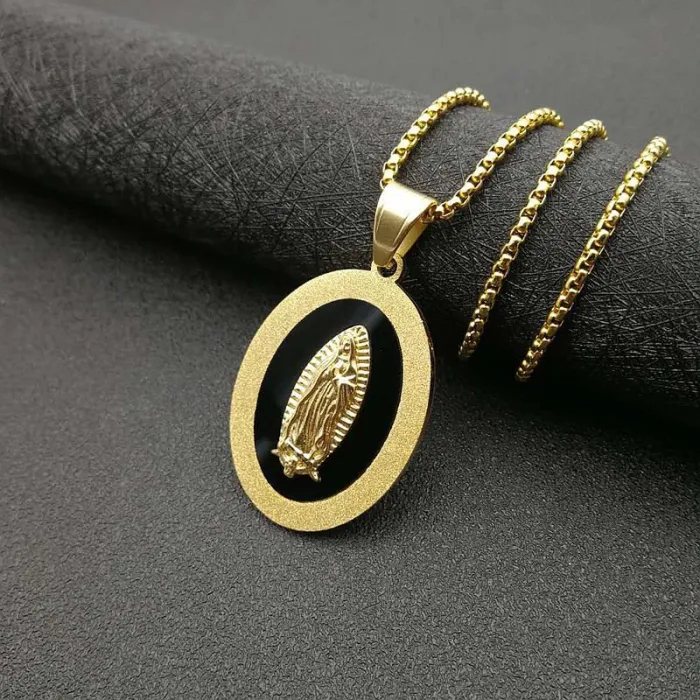 Wholesale Virgin Mary Pendant Necklace | Hip Hop Iced Out Gold-Plated Titanium Steel Religious Jewelry Supplier
