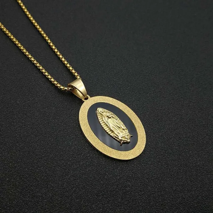Wholesale Virgin Mary Pendant Necklace | Hip Hop Iced Out Gold-Plated Titanium Steel Religious Jewelry Supplier