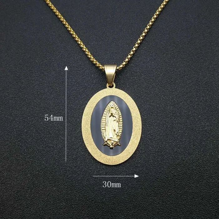 Wholesale Virgin Mary Pendant Necklace | Hip Hop Iced Out Gold-Plated Titanium Steel Religious Jewelry Supplier