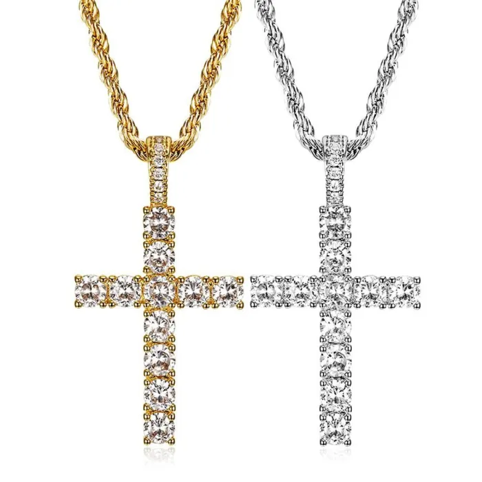 Wholesale CZ Cross Pendant Necklace | Hip Hop Micro Pave 3A Cubic Zirconia Gold-Plated Copper Jewelry Supplier
