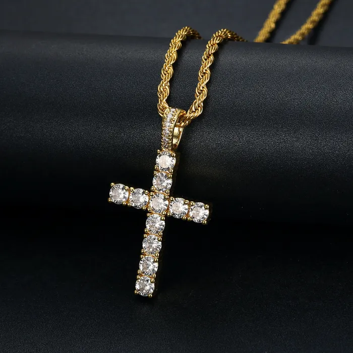 Wholesale CZ Cross Pendant Necklace | Hip Hop Micro Pave 3A Cubic Zirconia Gold-Plated Copper Jewelry Supplier