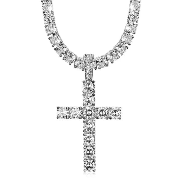 Wholesale CZ Cross Pendant Necklace | Hip Hop Micro Pave 3A Cubic Zirconia Gold-Plated Copper Jewelry Supplier