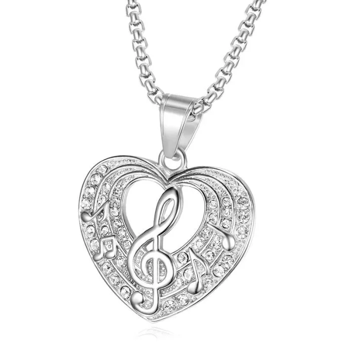 Wholesale Music Note Pendant Necklace | Hip Hop Iced Out Gold-Plated Titanium Steel Jewelry Bulk Supplier