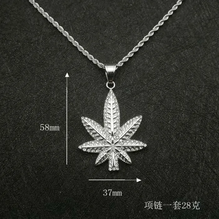 Wholesale Jamaican Leaf Pendant Necklace | Hip Hop Iced Out Gold-Plated Titanium Steel Jewelry Bulk Supplier