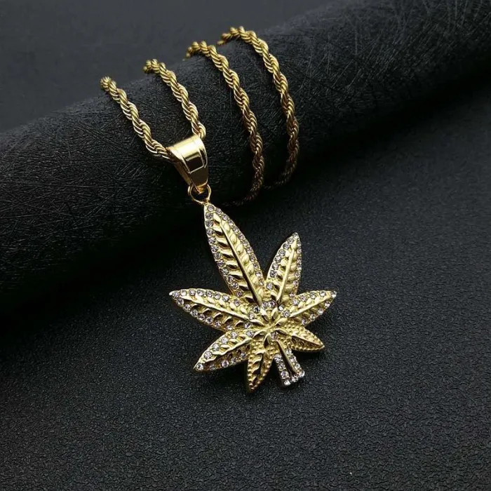 Wholesale Jamaican Leaf Pendant Necklace | Hip Hop Iced Out Gold-Plated Titanium Steel Jewelry Bulk Supplier