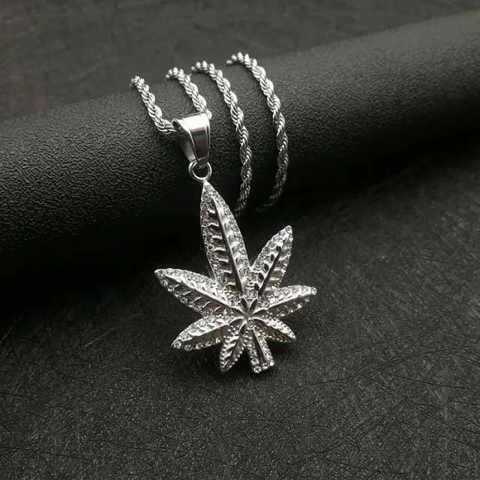 Wholesale Jamaican Leaf Pendant Necklace | Hip Hop Iced Out Gold-Plated Titanium Steel Jewelry Bulk Supplier