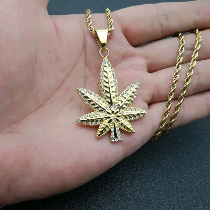 Wholesale Jamaican Leaf Pendant Necklace | Hip Hop Iced Out Gold-Plated Titanium Steel Jewelry Bulk Supplier