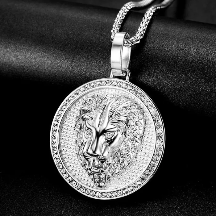 Wholesale Lion Head Pendant Necklace | Hip Hop Iced Out Color-Retaining Gold Titanium Steel Jewelry Supplier