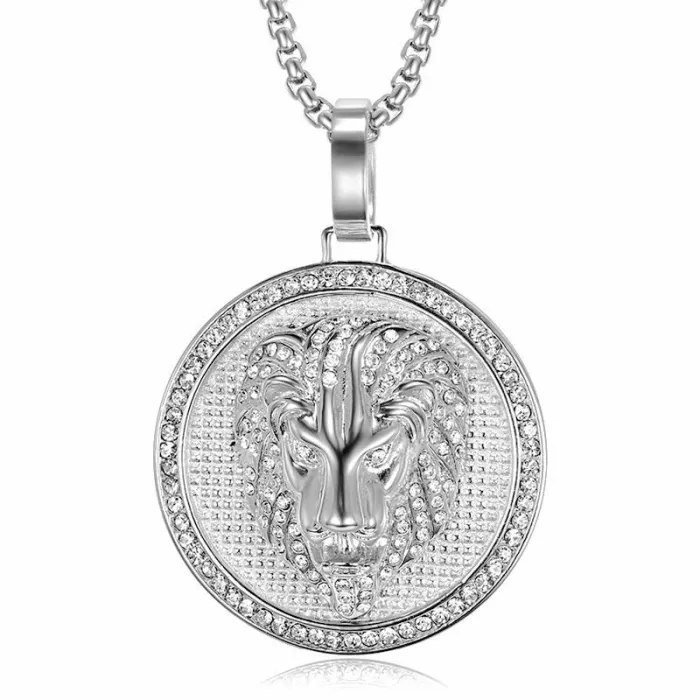 Wholesale Lion Head Pendant Necklace | Hip Hop Iced Out Color-Retaining Gold Titanium Steel Jewelry Supplier